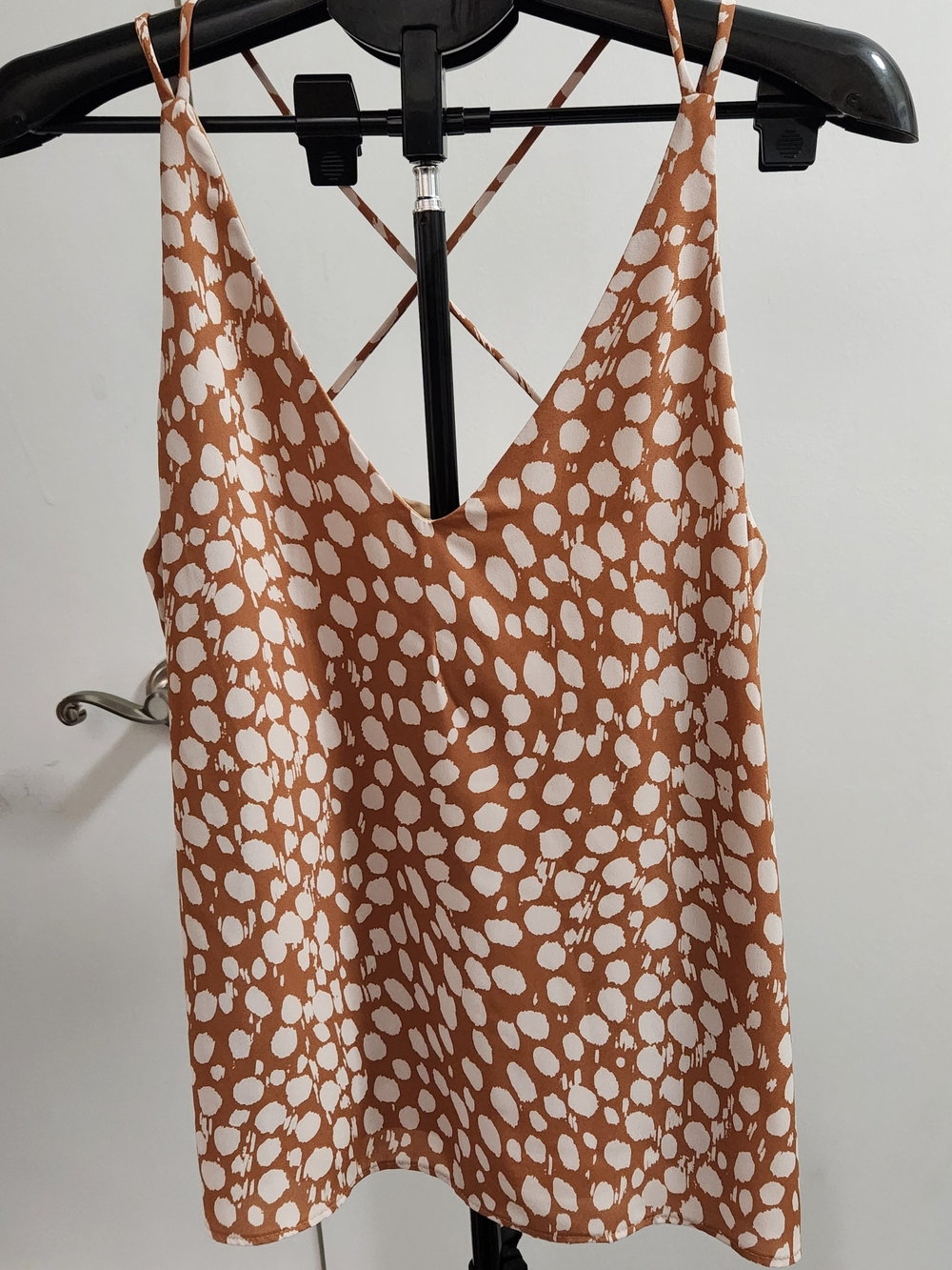 Adrienne Brown and White Spotted V-Neck Cami